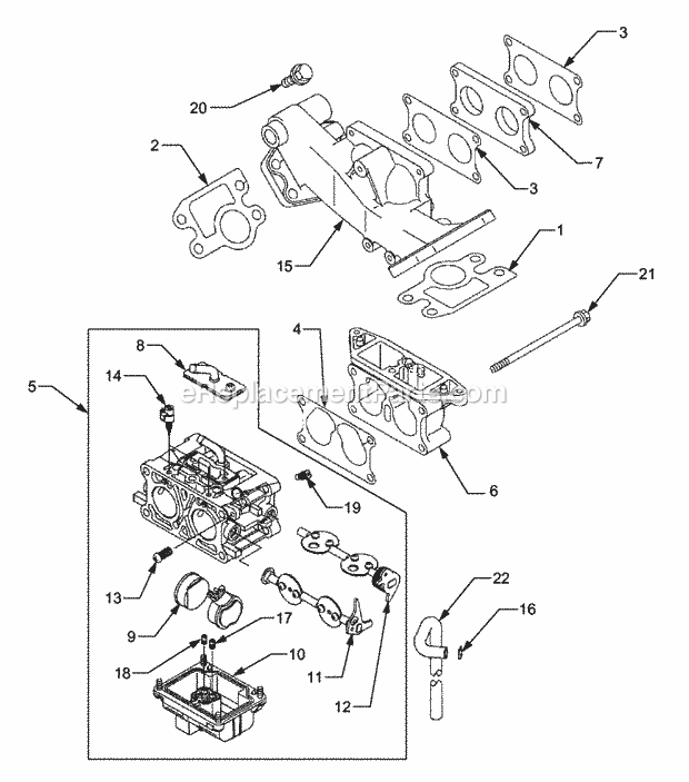 Carburetor Diagram and Parts List for 5254E 54AE542-710, 54BE542-710, 54CE542-710 Cub Cadet Lawn Tractor